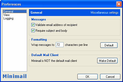 Preferences window
